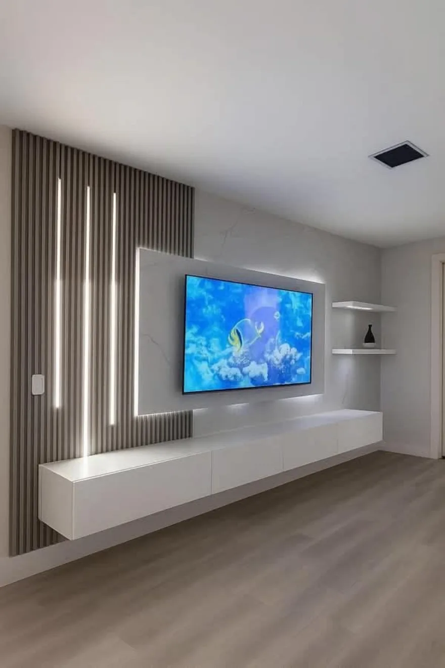 Coastal Light Slat Wall TV Unit, modern wall-mounted TV unit by TVStands.co.za, South Africa