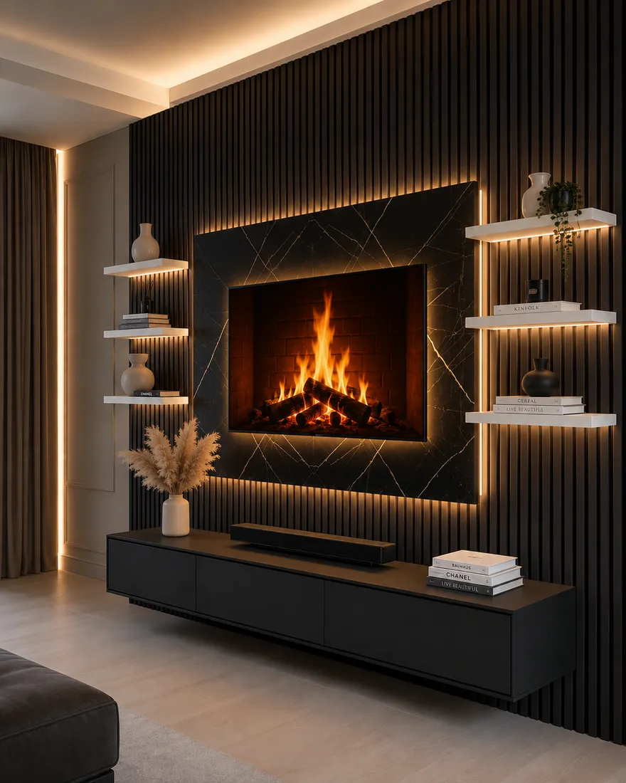 Ember Noir Fireplace Floating Wall TV Unit, luxury wall-mounted TV unit by TVStands.co.za, South Africa