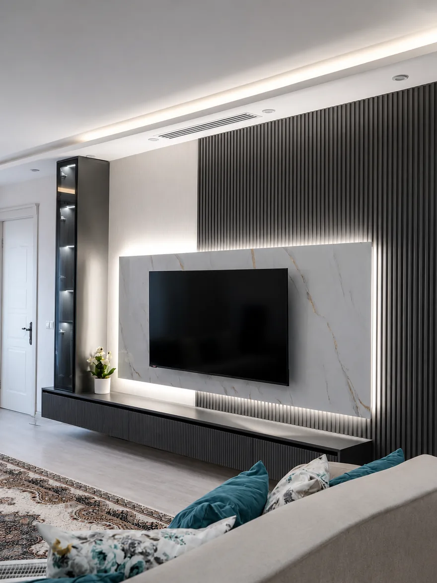 Graphite Storm Marble Wall TV Unit, luxury wall-mounted TV unit by TVStands.co.za, South Africa