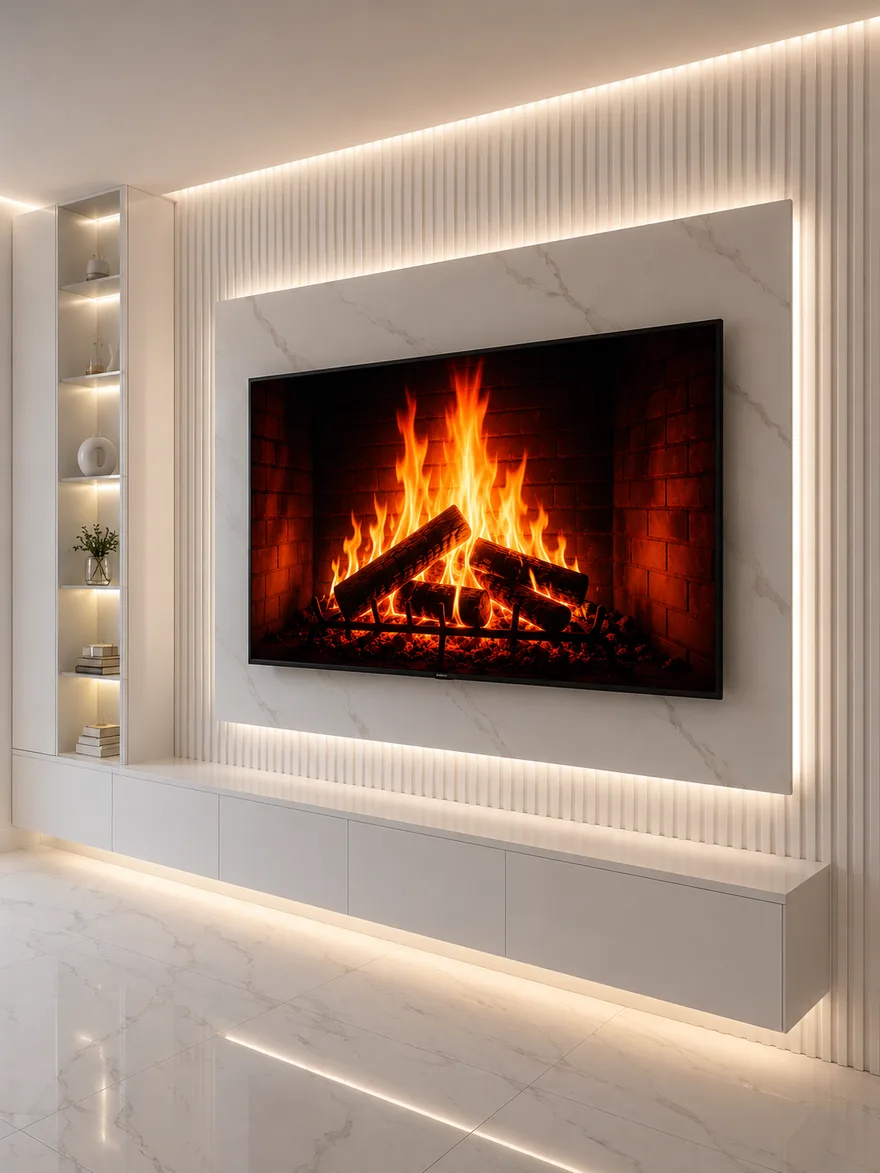 Ivory Luxe Slat Wall TV Unit, contemporary wall-mounted TV unit by TVStands.co.za, South Africa