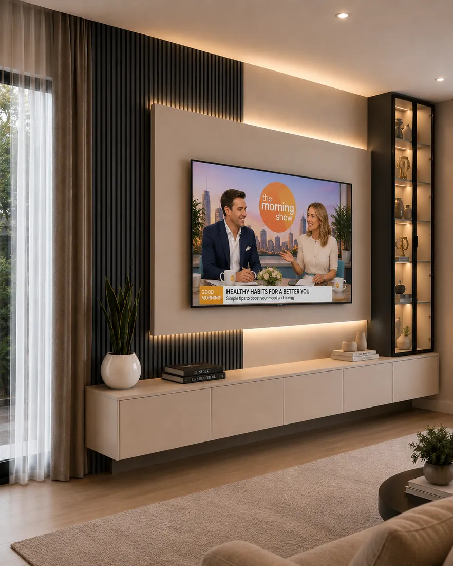 Lumiere Glass-Cabinet Floating Wall TV Unit, contemporary wall-mounted TV unit by TVStands.co.za, South Africa