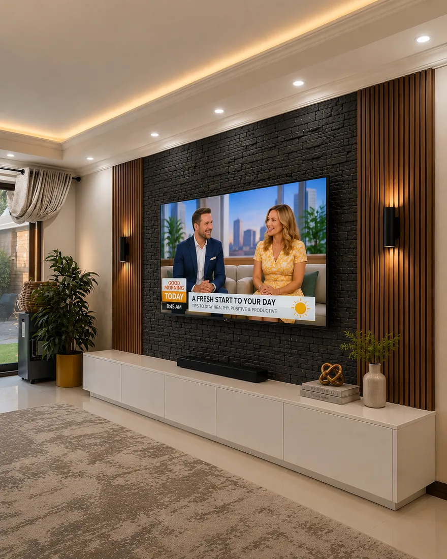 Manhattan Brick Floating Wall TV Unit, industrial wall-mounted TV unit by TVStands.co.za, South Africa