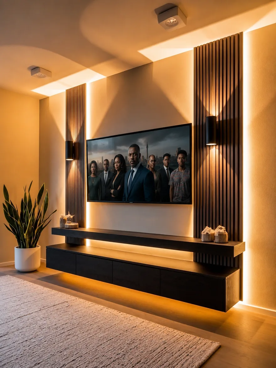 Midnight Sconce Floating Wall TV Unit, contemporary wall-mounted TV unit by TVStands.co.za, South Africa